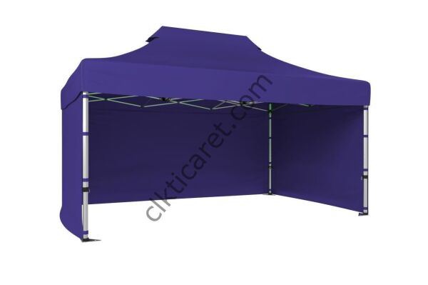 CLK 3x4,5 52mm Kalın Alüminyum Katlanabilir Tente Gazebo Çadır 3 Kenar Kapalı Lacivert