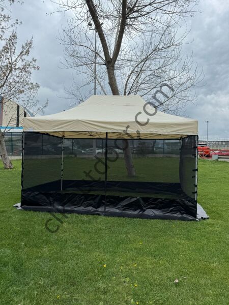 CLK 3x4,5 40 mm Dekoratif Gazebo Çadır Bungalow Garden Model Sineklikli Perde Katlanır Portatif Bahçe Çadır Tente Çardak