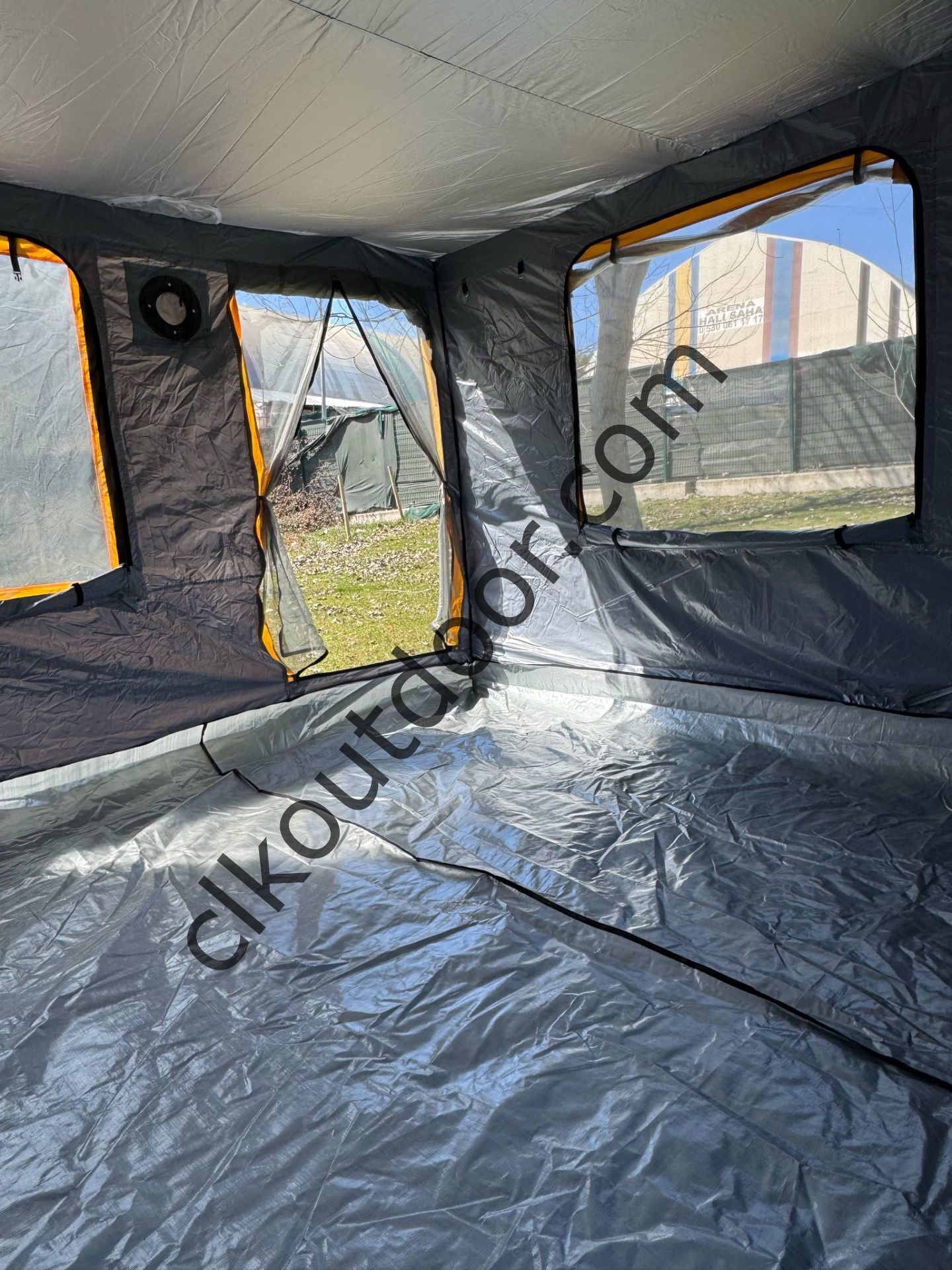 CLK 3x3 mt 40 mm İskelet Yeni Nesil 2 Kapı 4 Pencere Gazebo Portatif Kamp Çadırı Gri Sarı