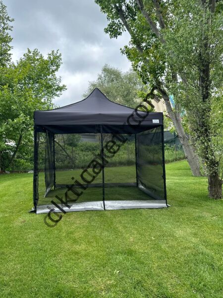 CLK 3x3 40 mm 115cm Kısa İskelet Dekoratif Gazebo Çadır Bungalow Garden Model Sineklikli Perde Katlanır Portatif Bahçe Çadır Tente Çardak Açık Gri