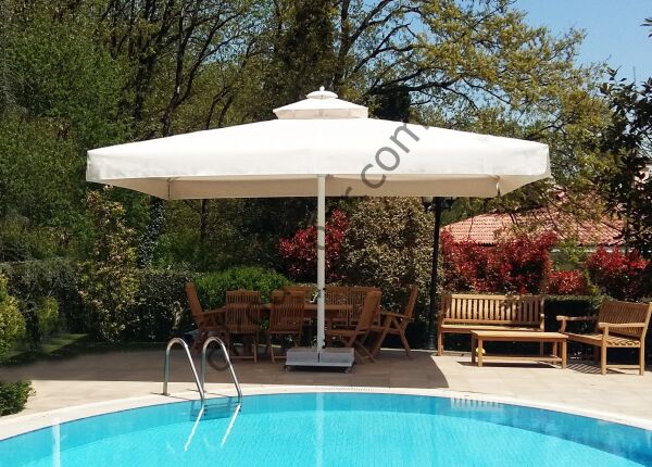 CLK 4x4 Metre Saçaklı LUX Model Krank Sistem Teleskopik Şemsiye Q90 Profil Turuncu - Metal Hareketli Ayak 4 Mermerli (80x80cm 160 kg)