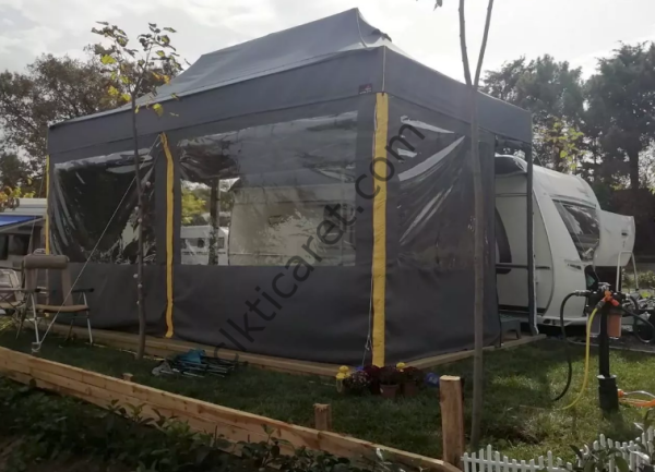CLK 3x6 mt Karavan Çadırı Kış Bahçesi 40 mm Alüminyum Profil Portatif Katlanabilir Tente Sök-Tak Alt Zemin Branda