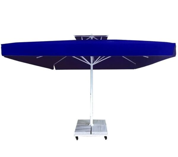 CLK 3x3 Metre Saçaklı LUX Model Krank Sistem Teleskopik Şemsiye Q90 Profil Lacivert - Metal Hareketli Ayak 4 Mermerli (80x80cm 160 kg)
