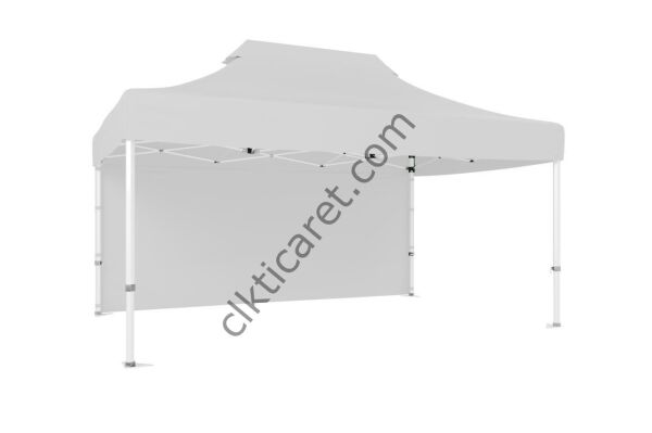 CLK 3x4,5 Katlanabilir Tente Gazebo Portatif Çadır 30 mm Arkası Kapalı Beyaz