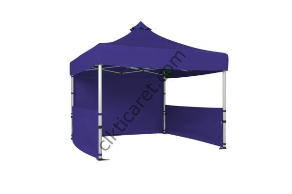 CLK 3x3 40mm Alüminyum Katlanabilir Tente Gazebo Çadır 2 Yarım Duvar 1 Tam Duvarlı Lacivert